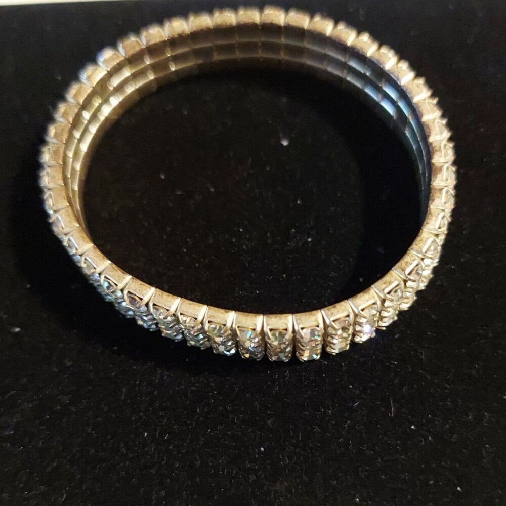 Tennis Bracelet Stretch Clear Rhinestones Silvertone VTG